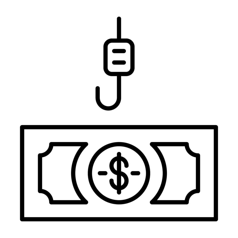crochet avec billet de banque, linéaire conception de Hameçonnage argent vecteur