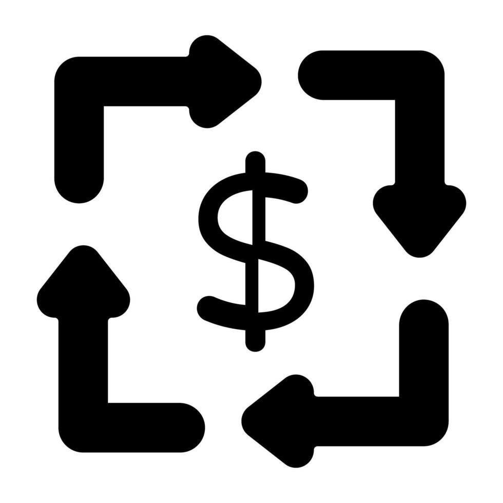 dollar avec réversible flèches, financier couler icône vecteur