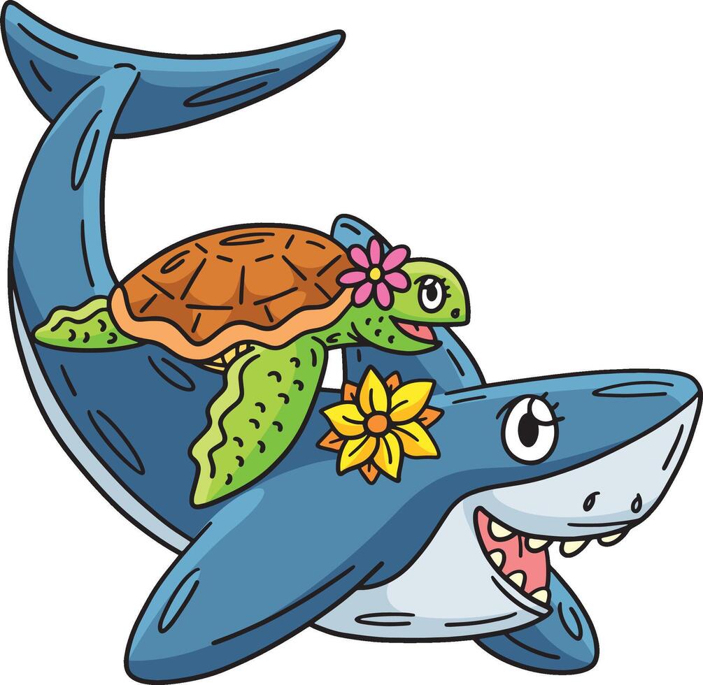 requin et tortue dessin animé coloré clipart vecteur
