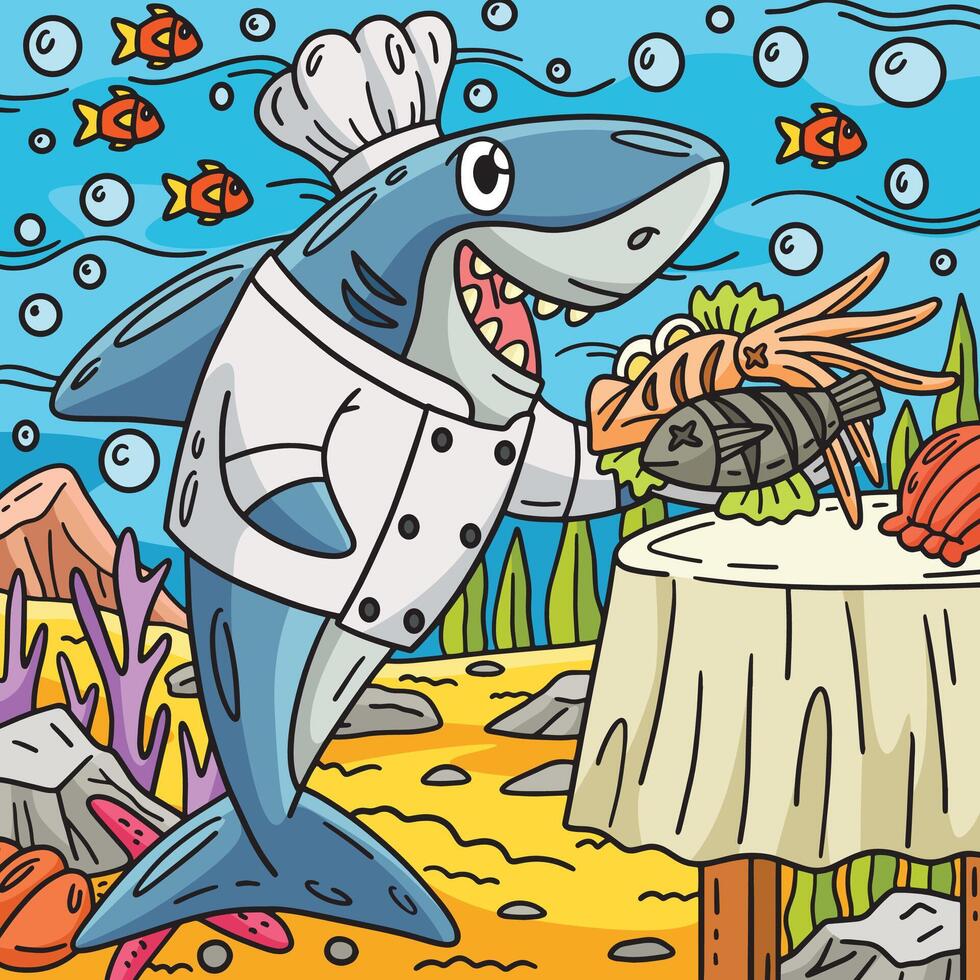 chef requin coloré dessin animé illustration vecteur