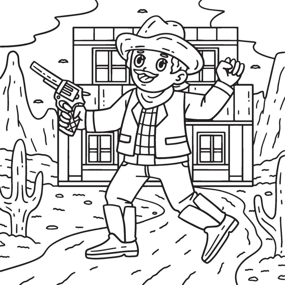 cow-boy avec pistolet coloration page pour des gamins vecteur