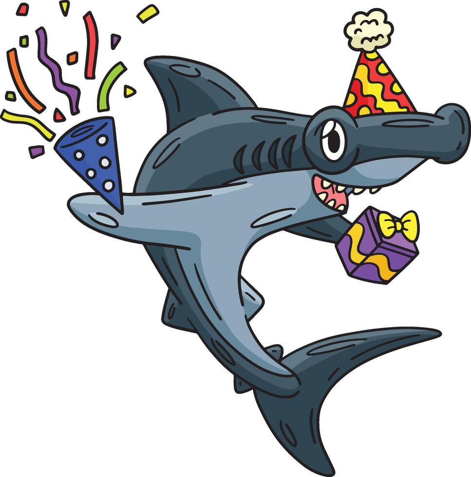 requin avec fête chapeau et confettis dessin animé clipart vecteur