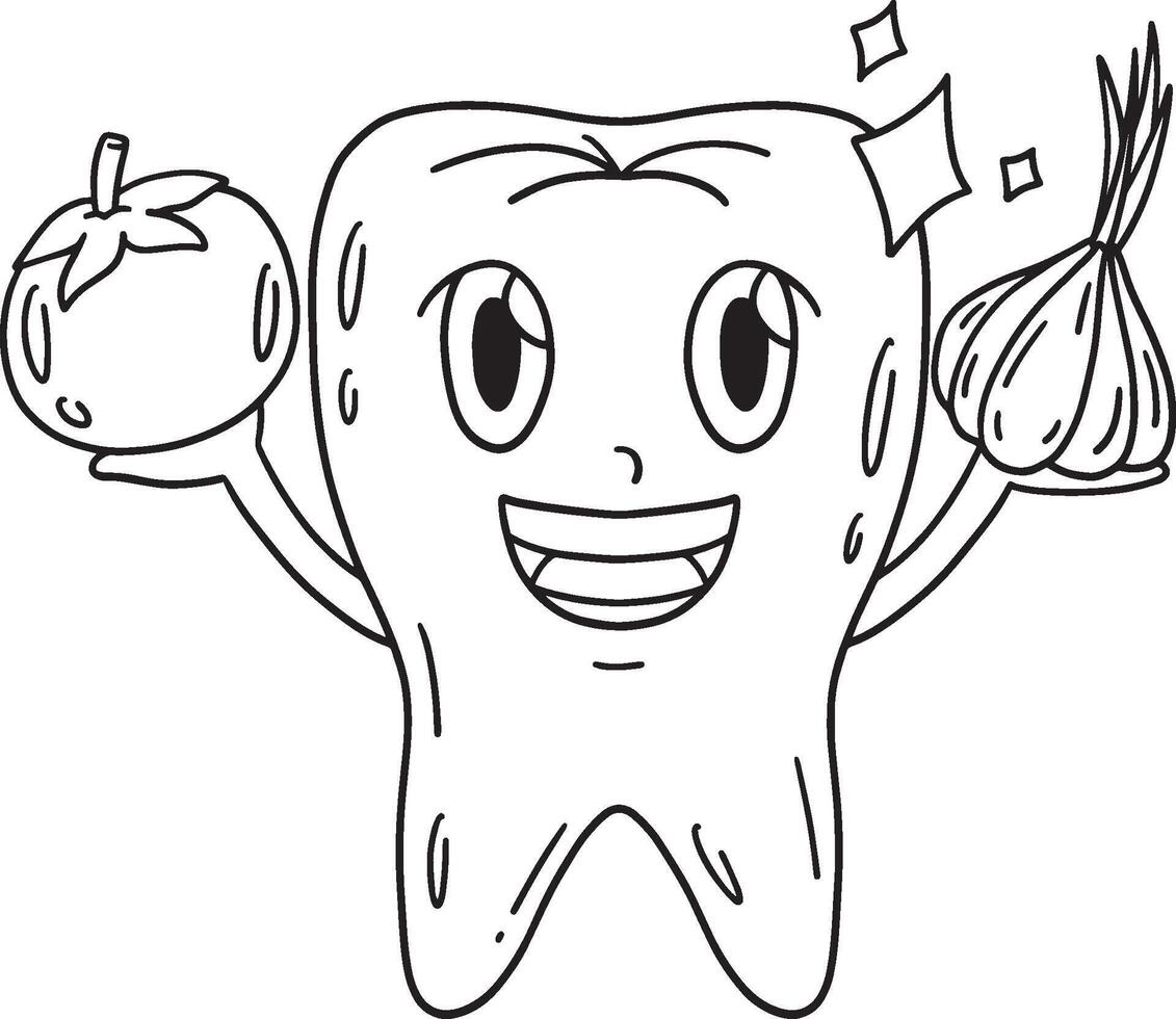 dentaire se soucier dent et des légumes isolé coloration vecteur