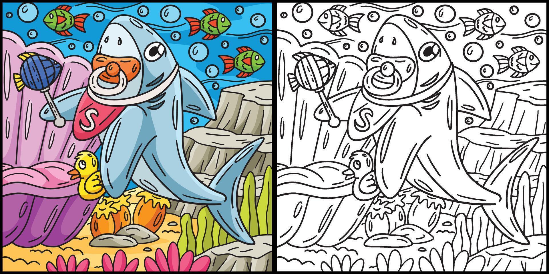 bébé requin coloration page coloré illustration vecteur