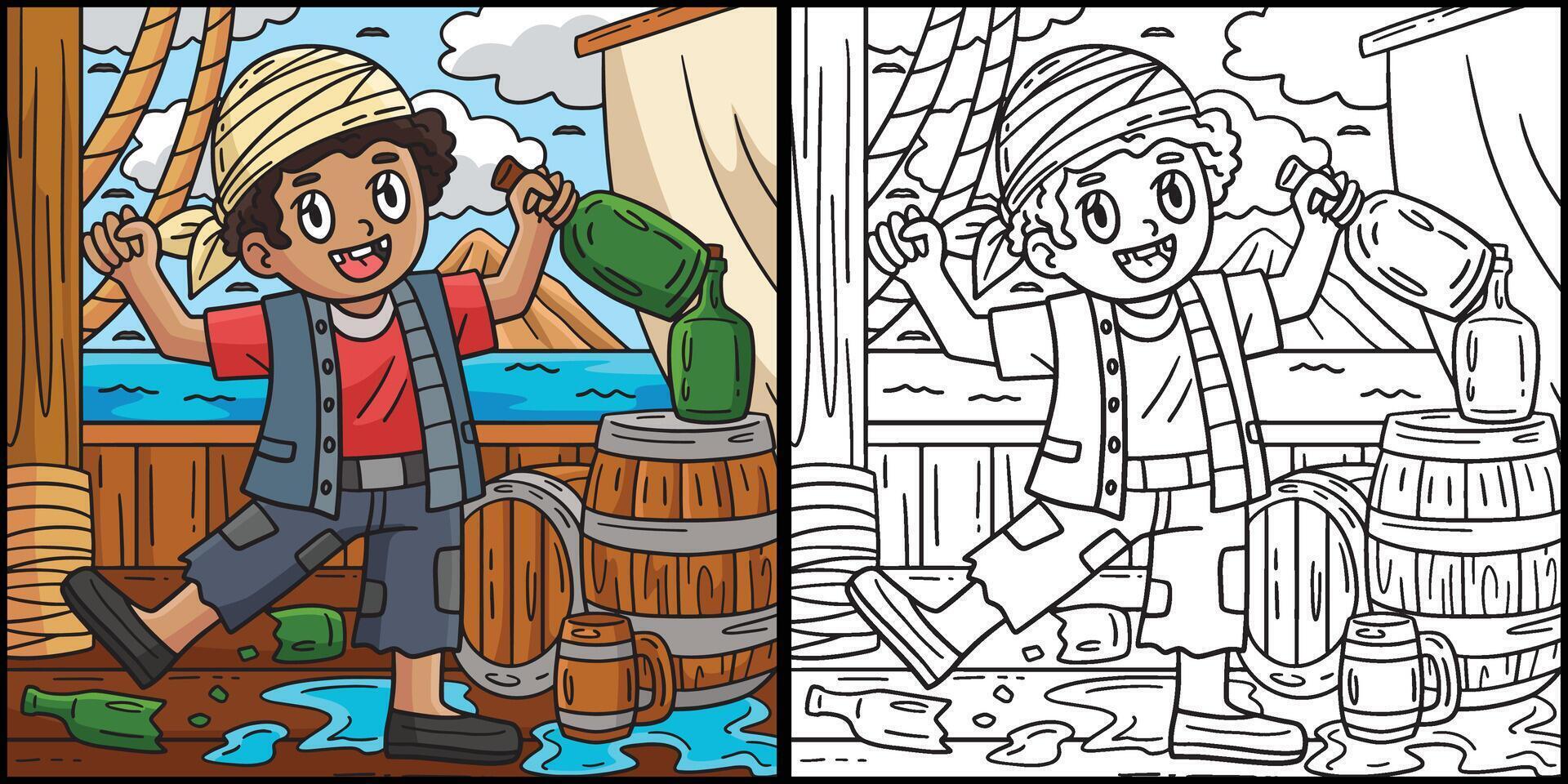 pirate avec baril de Rhum coloration illustration vecteur