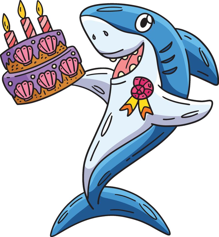 requin avec anniversaire gâteau dessin animé coloré clipart vecteur