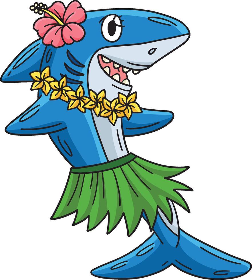 requin portant fleurs et hula jupe clipart vecteur