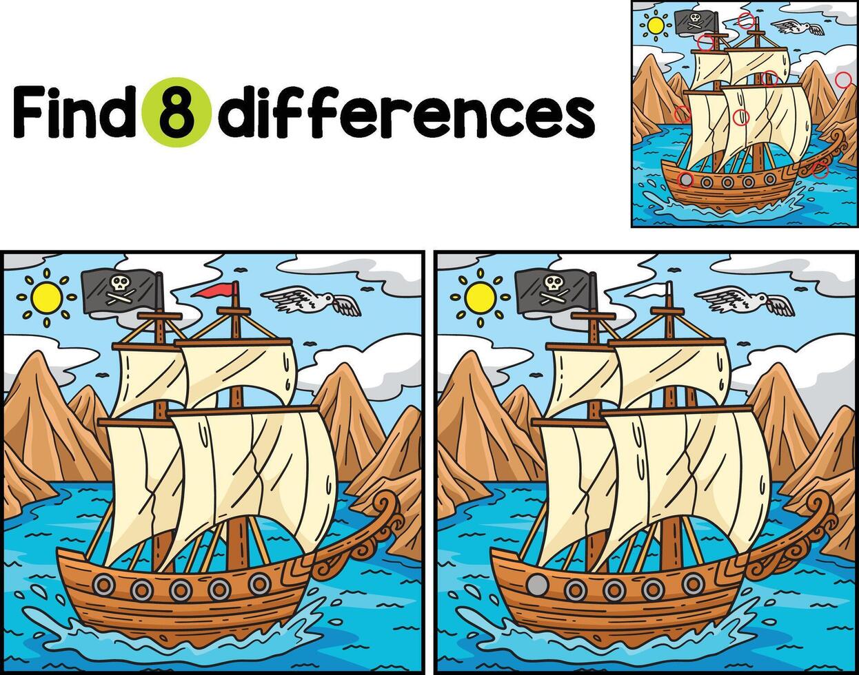 pirate navire trouver le différences vecteur