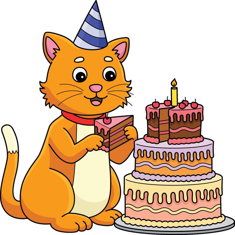 chat avec une anniversaire gâteau dessin animé coloré clipart vecteur