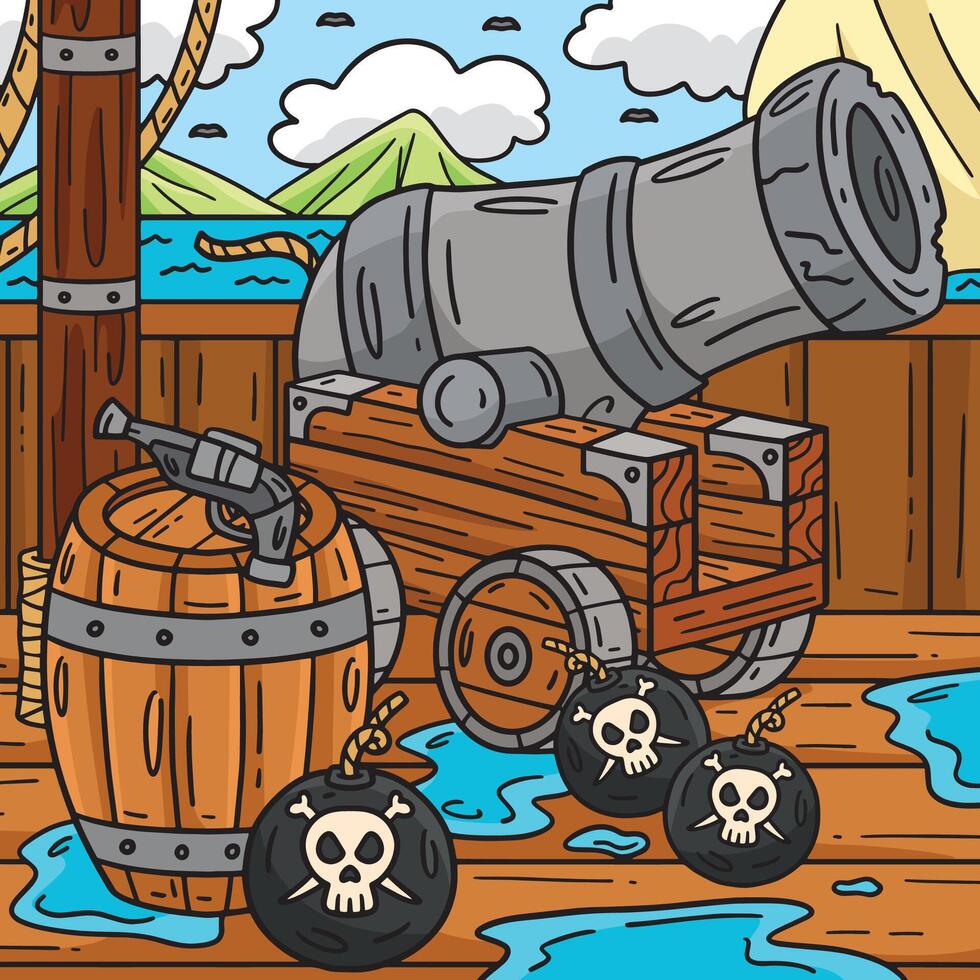 pirate canon et barils coloré dessin animé vecteur