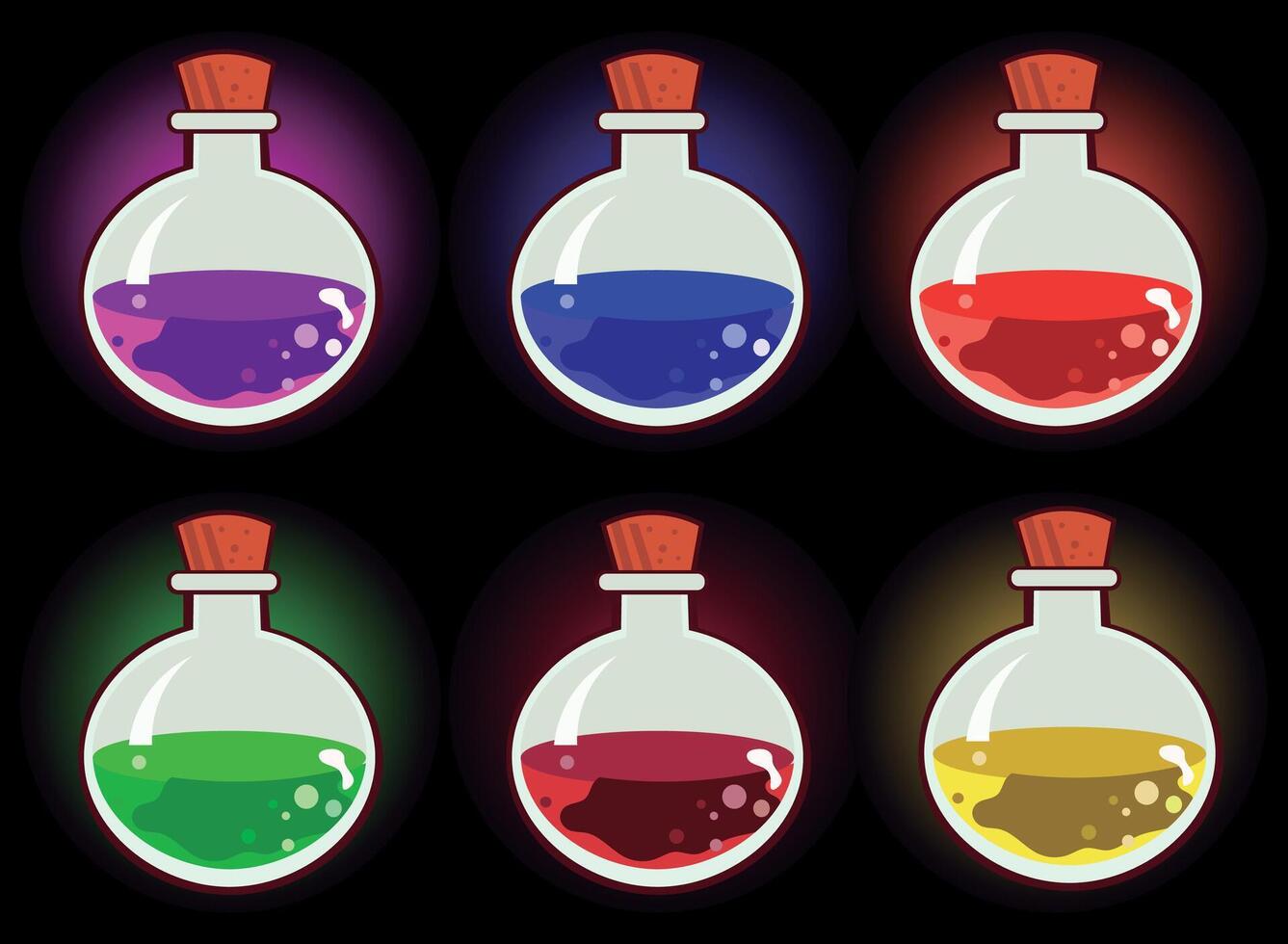 Icônes pour Jeux hp potions, député, mana, poison bouteille et divers potions , divers icône des illustrations prêt pour en ligne ou hors ligne Jeux vecteur