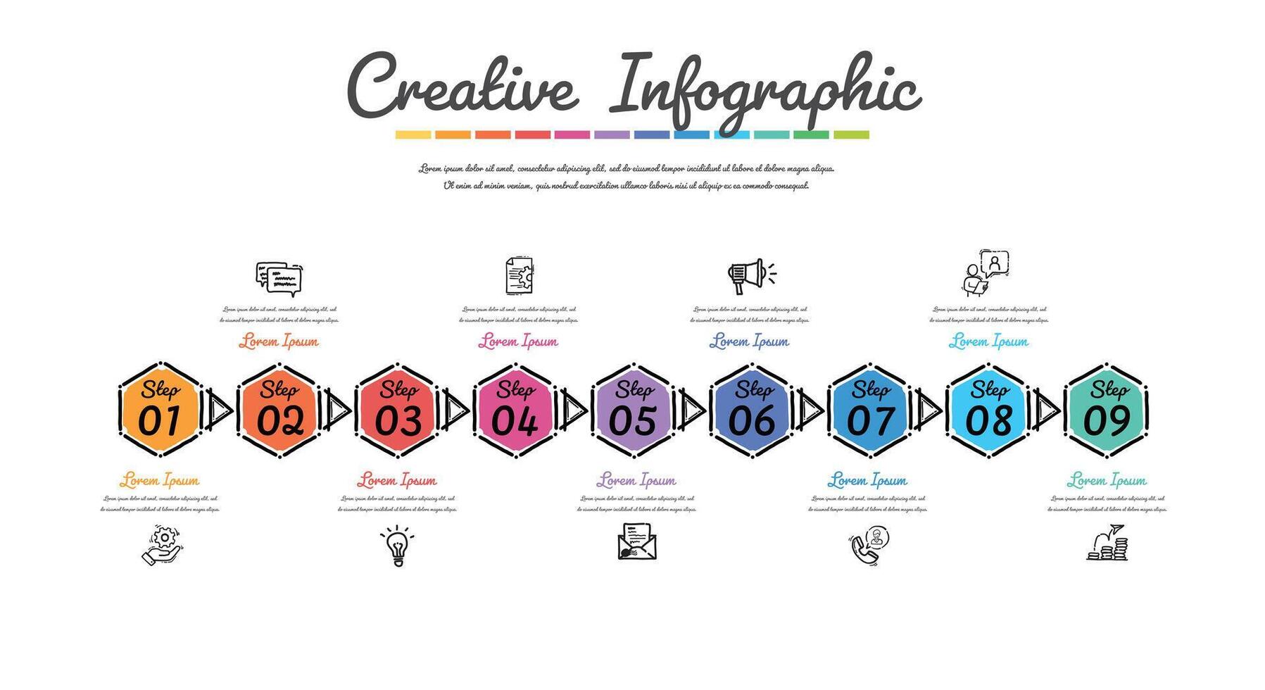 infographie main tiré conception modèle avec 9 choix, pouvez être utilisé pour processus diagramme, présentations, flux de travail mise en page, couler graphique. griffonnage infographie vecteur. vecteur