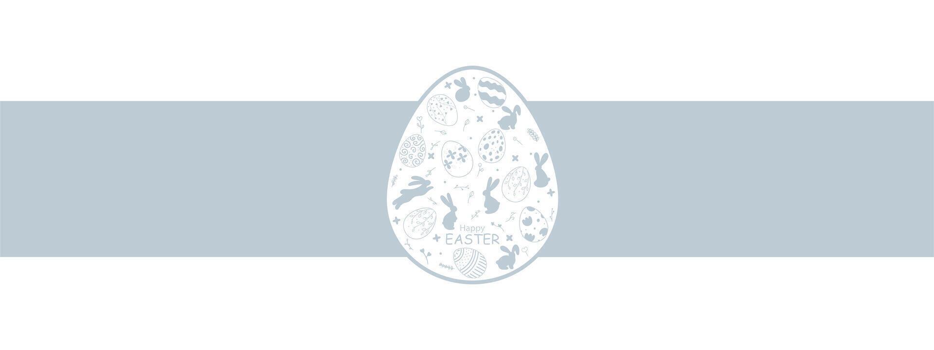 bleu bannière pour Pâques décoration. silhouettes de Pâques lapins et des œufs dans ancien style avec floral éléments embarqué dans le œuf. unique conception pour le décoration de Pâques marchandises. vecteur