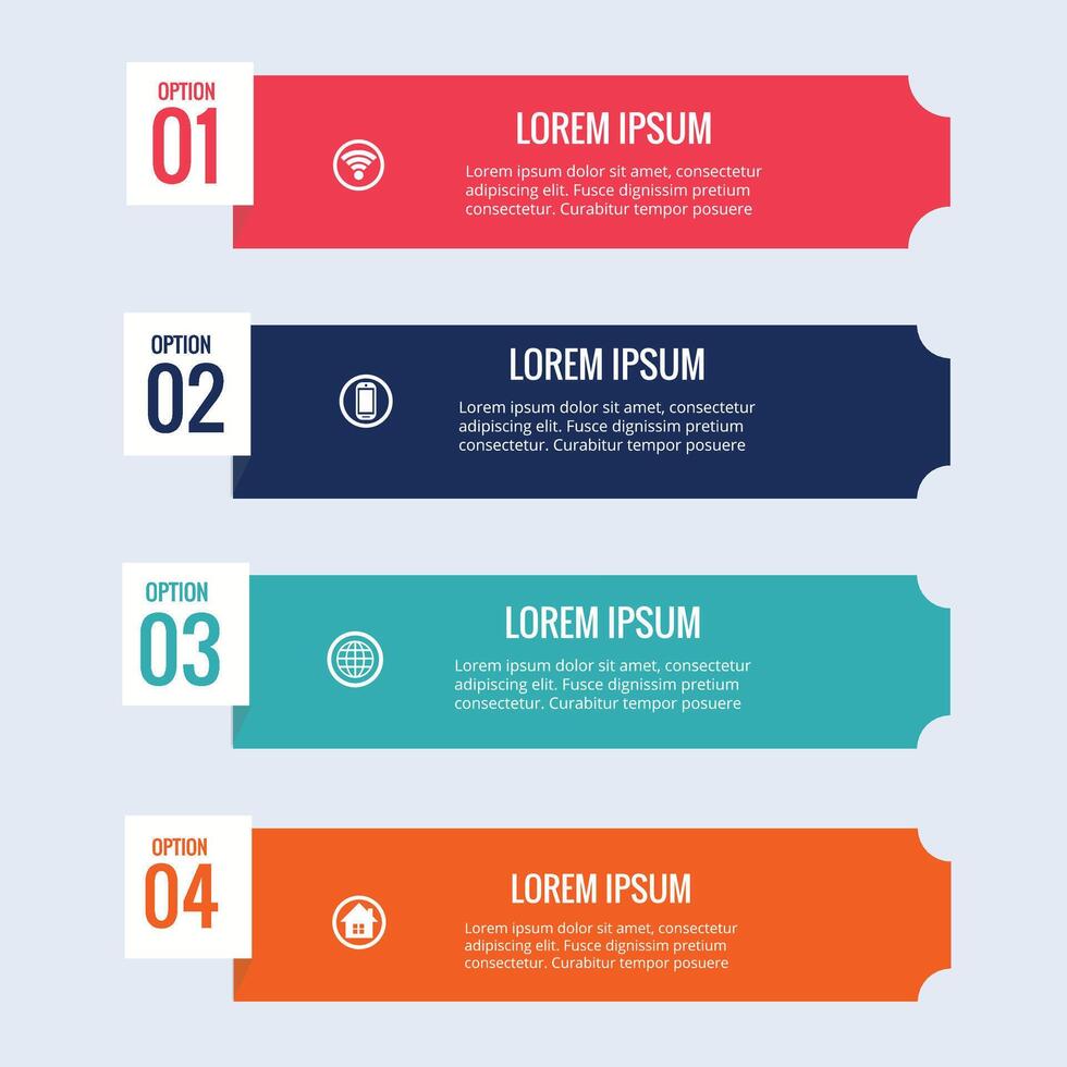 modèle de conception infographique vectoriel avec 4 options ou étapes