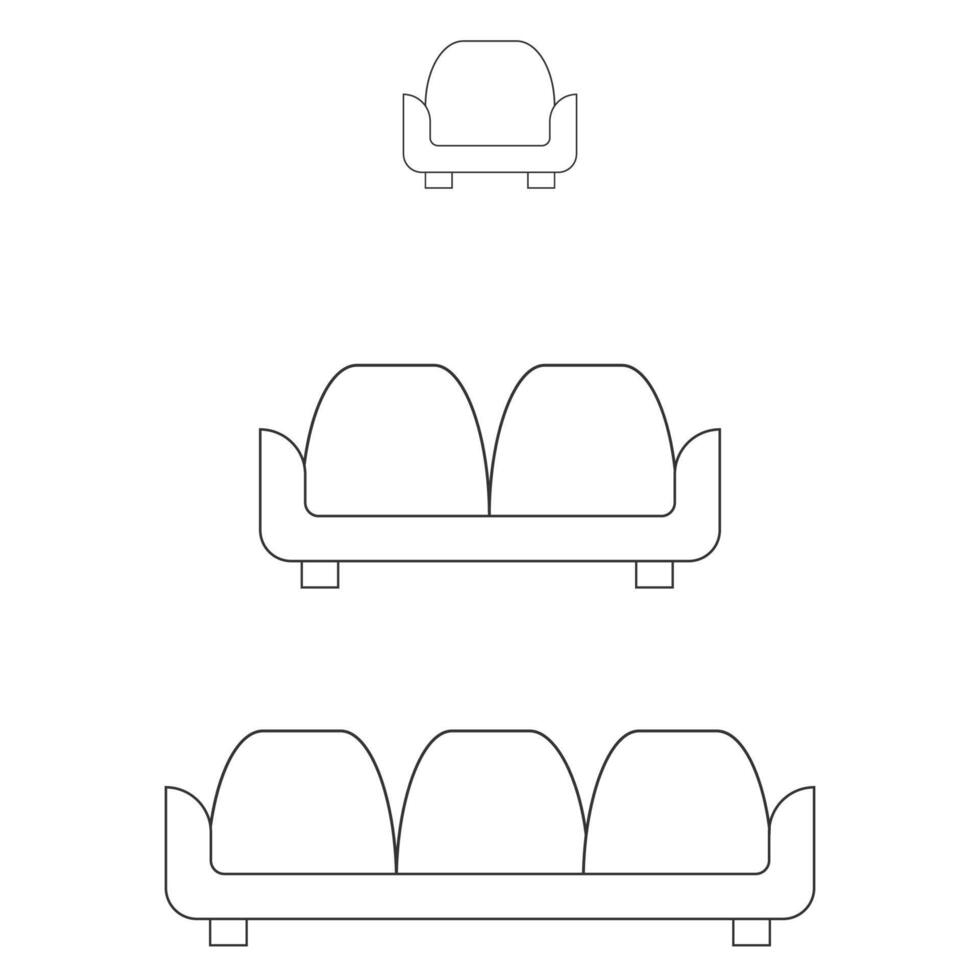 canapé icône contour ensemble dans vecteur. meubles ligne ensemble symbole. vecteur