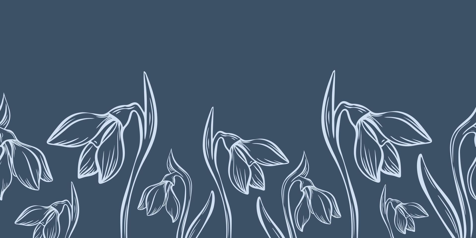 botanique perce-neige fleur sans couture modèle. main tiré ligne art avec hiver feuilles et fleurs pour mariage invitation et cartes, textile des produits, emballage papier, fond d'écran et affiches modèle. vecteur