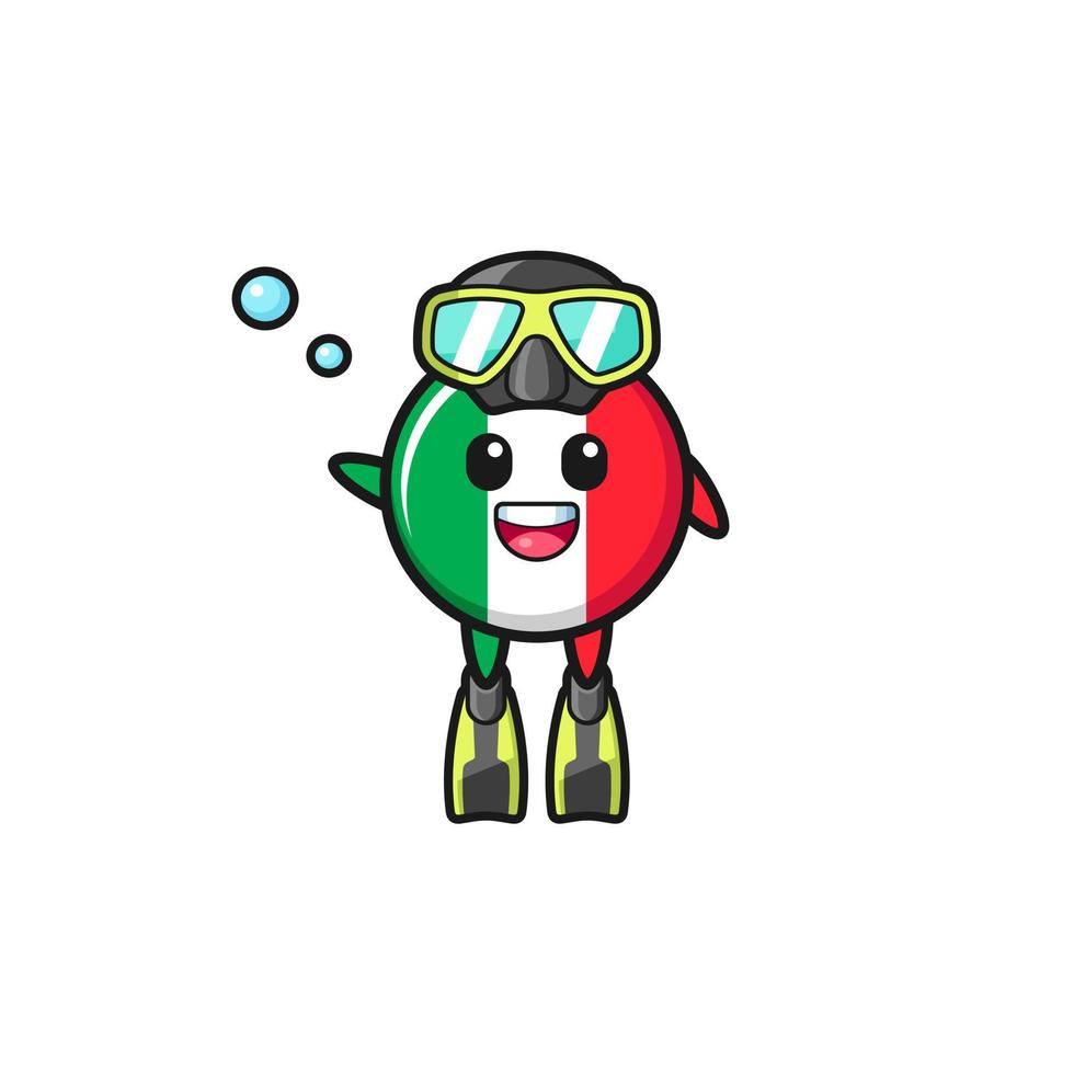 le personnage de dessin animé de plongeur de drapeau italien vecteur