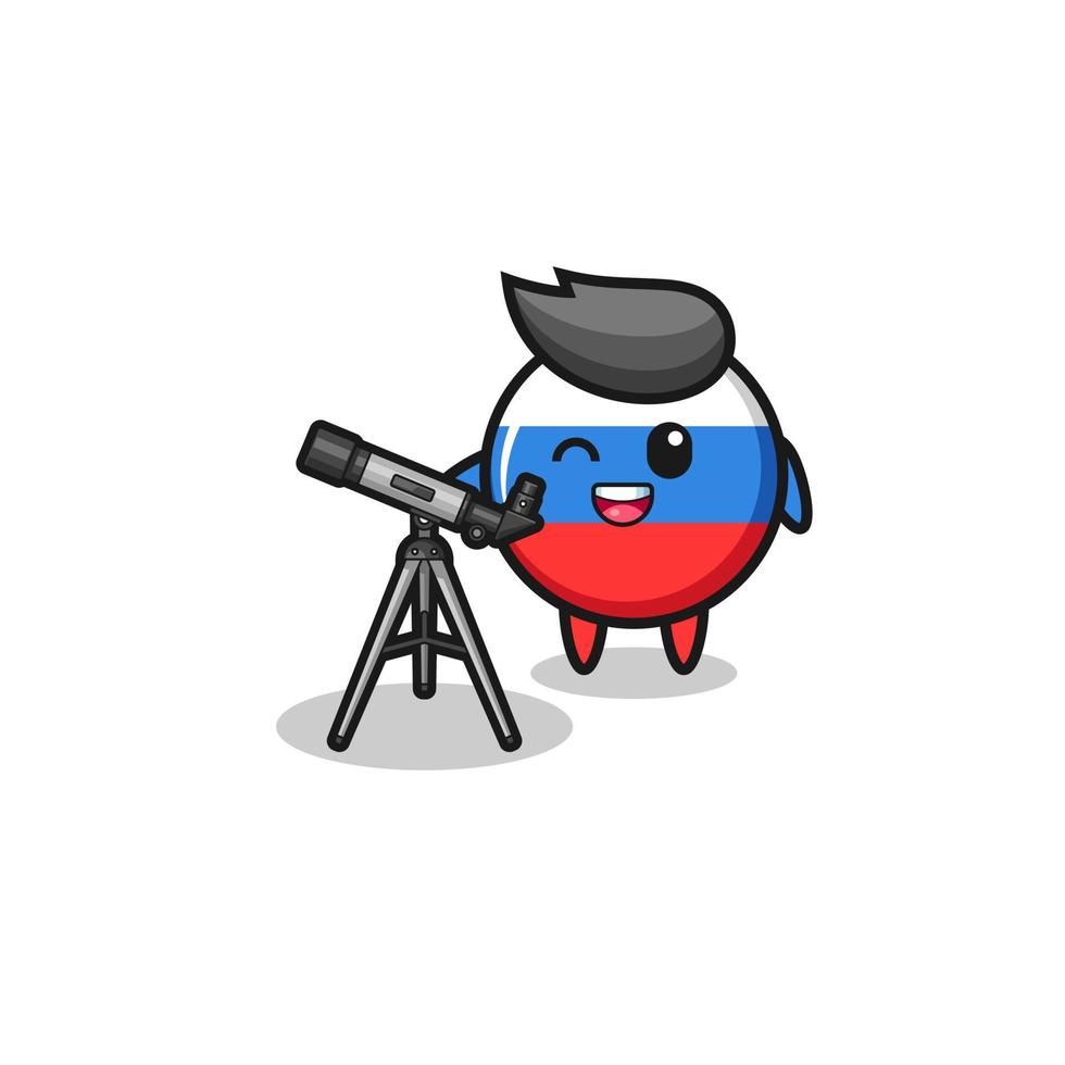 mascotte d'astronome du drapeau de la russie avec un télescope moderne vecteur