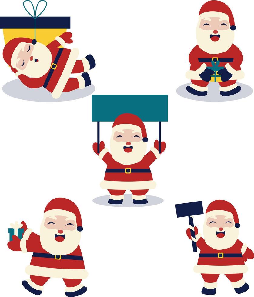 Noël Père Noël claus icône collection. mignonne dessin animé style. vecteur