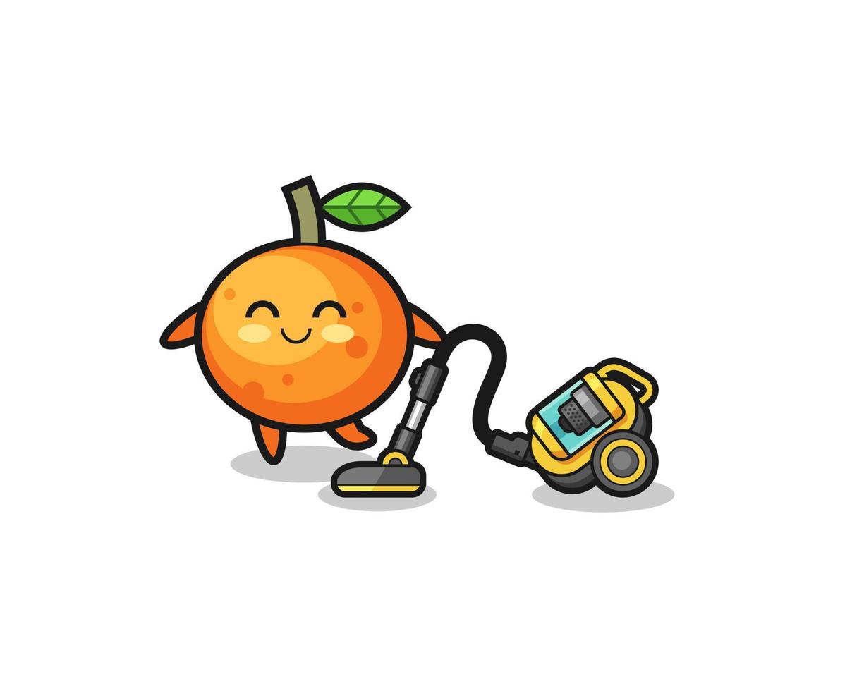 illustration d'un aspirateur tenant une orange mandarine mignonne vecteur