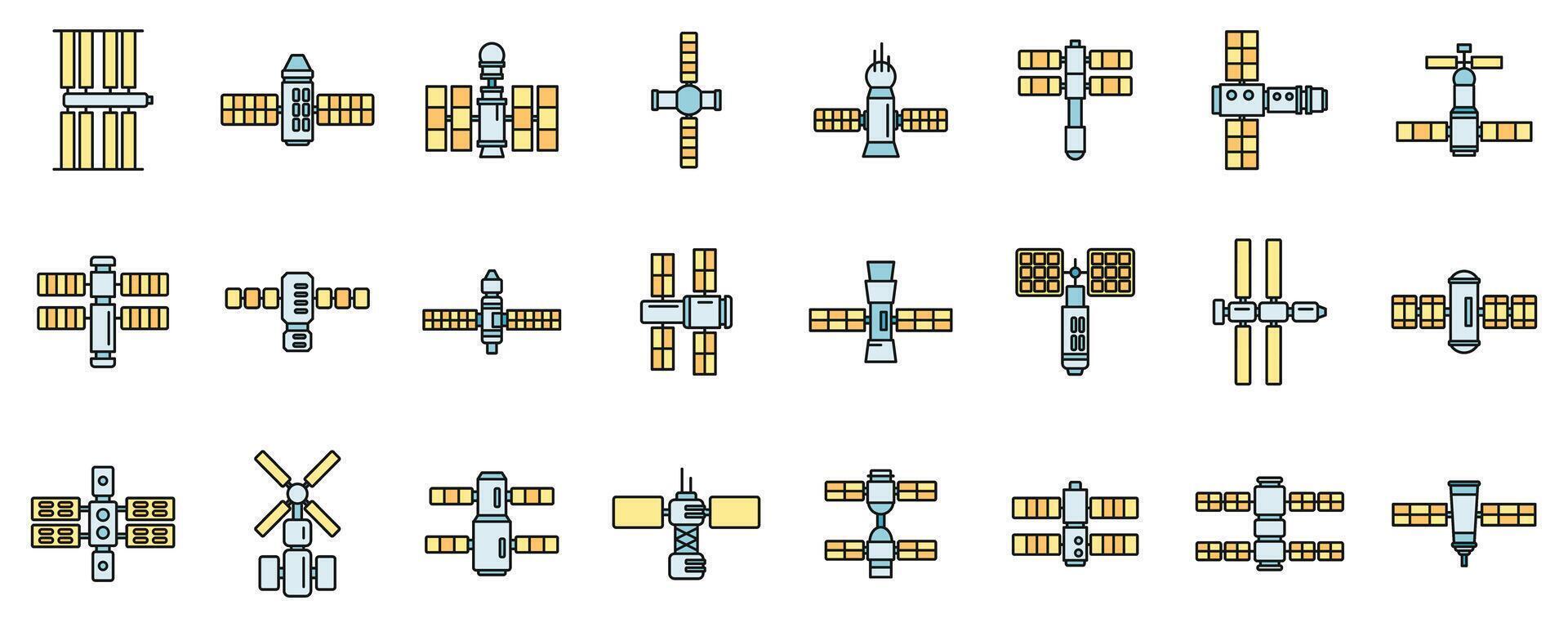 espace station système Icônes ensemble vecteur Couleur ligne