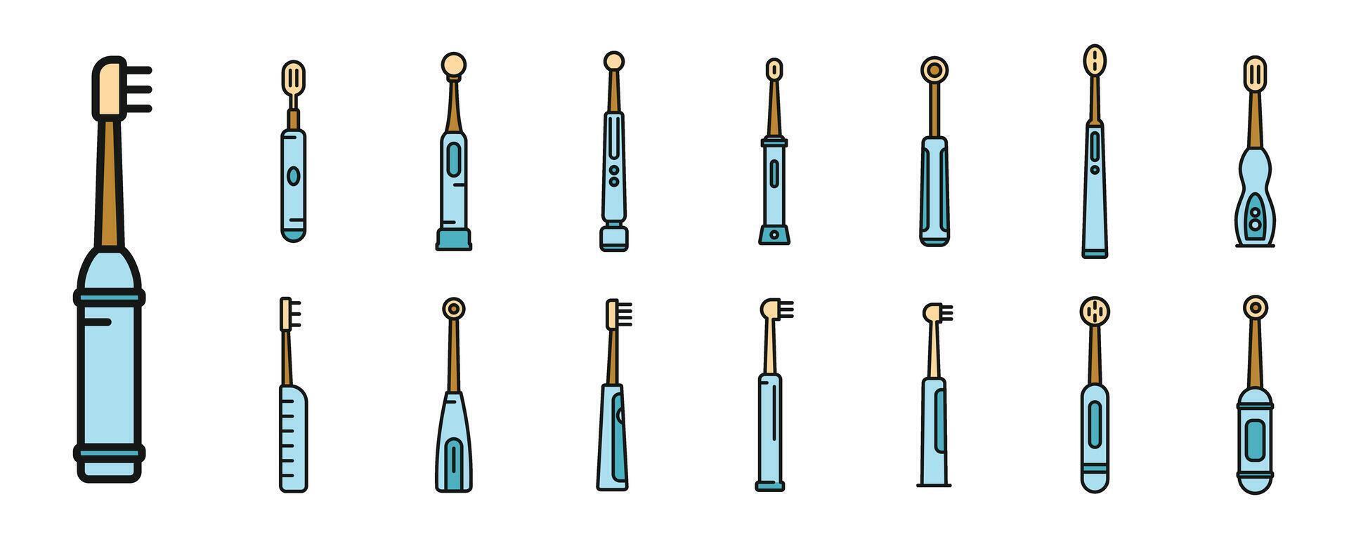 électrique brosse à dents soins de santé Icônes ensemble vecteur Couleur ligne