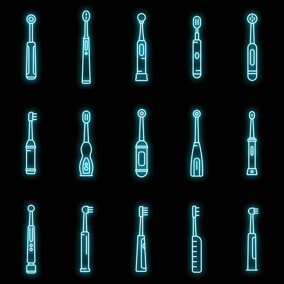 électrique brosse à dents soins de santé Icônes ensemble vecteur néon