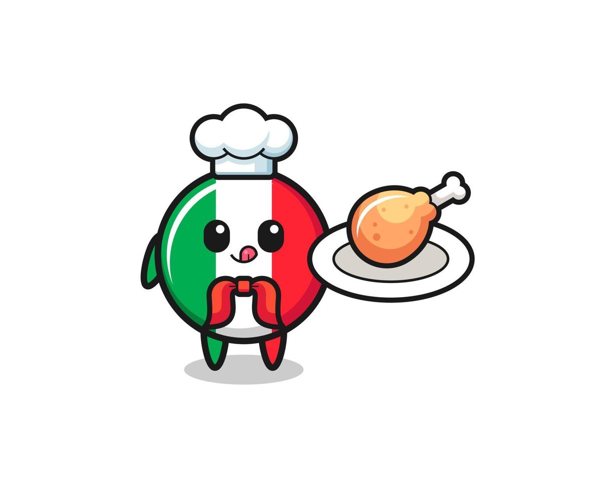 personnage de dessin animé de chef de poulet frit drapeau italie vecteur