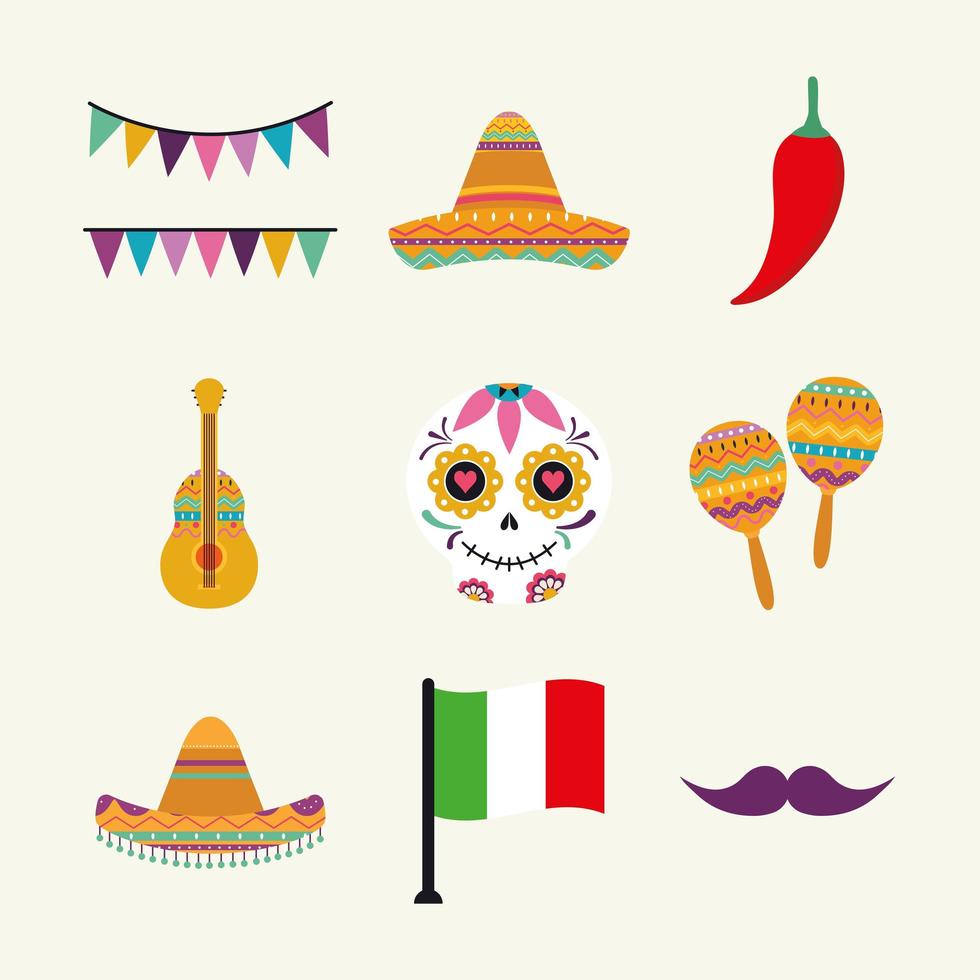 mexicain icon set vector design