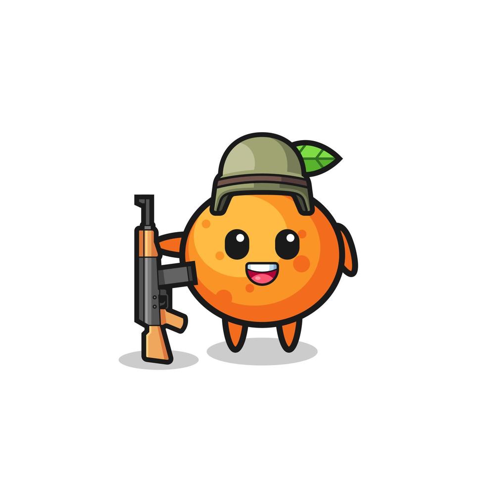 Adorable mascotte de mandarine en tant que soldat vecteur