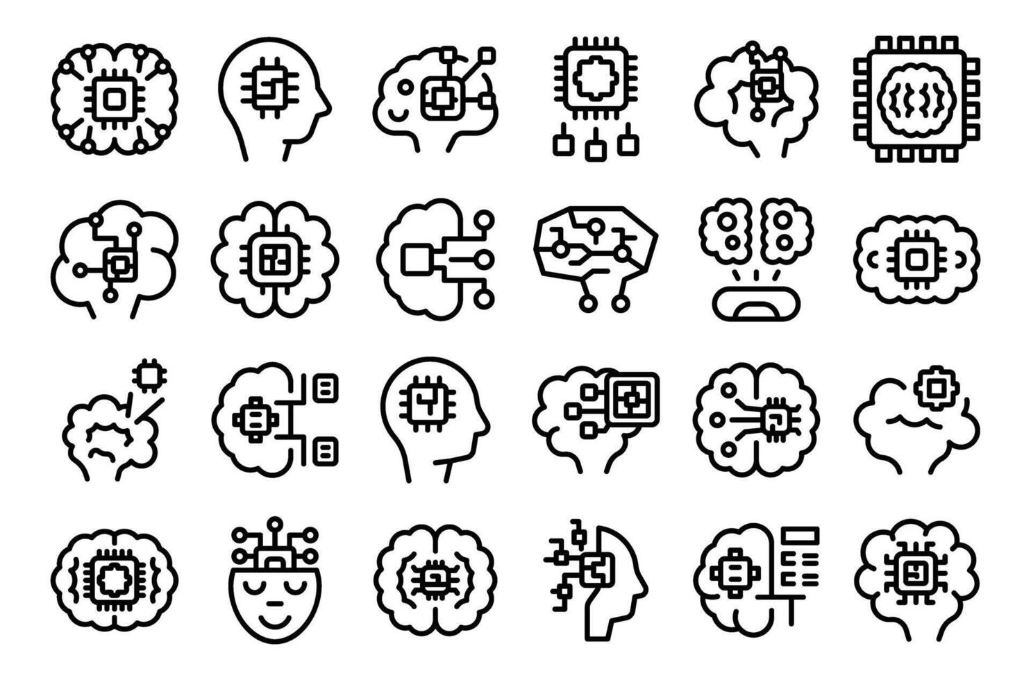 cerveau implant Icônes ensemble contour vecteur. nerf dispositif vecteur