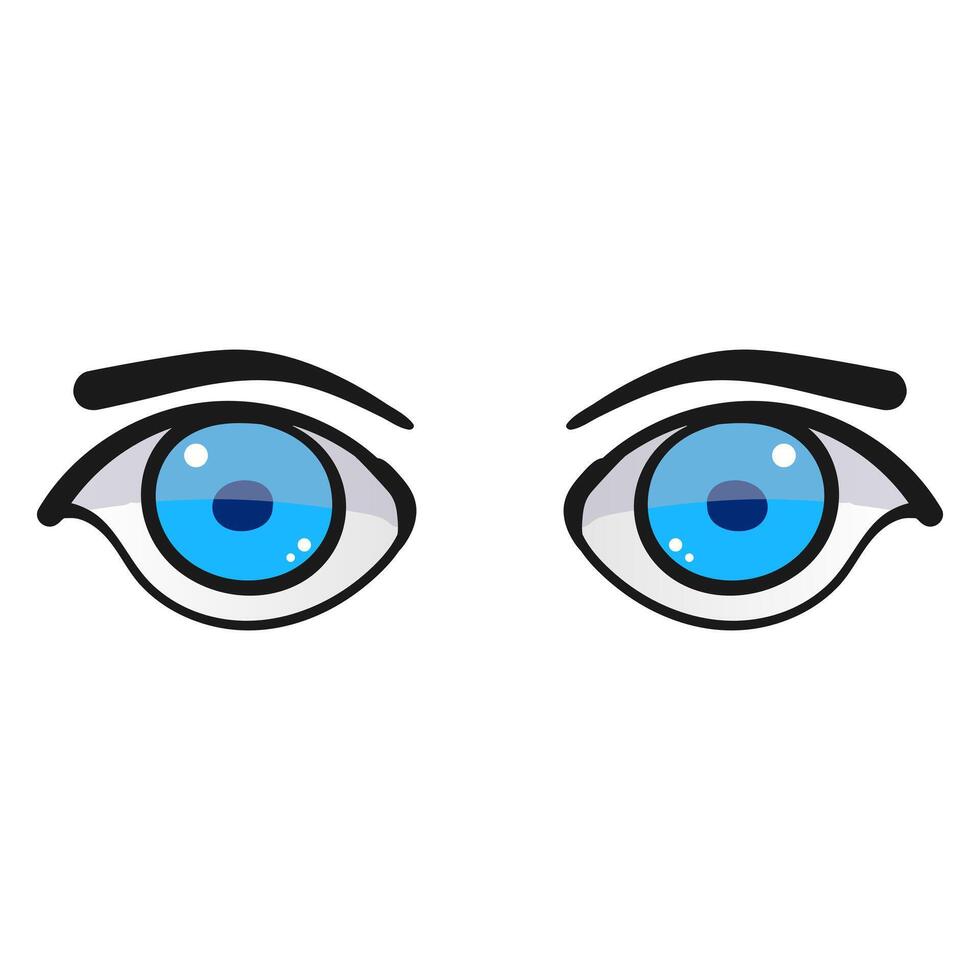 femelle bleu yeux bande dessinée isolé sur blanc Contexte. main tiré ouvert femelle yeux vecteur