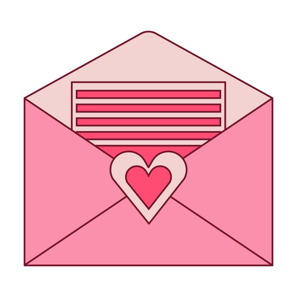ouvert rose enveloppe avec lettre papier. cœur timbre vecteur