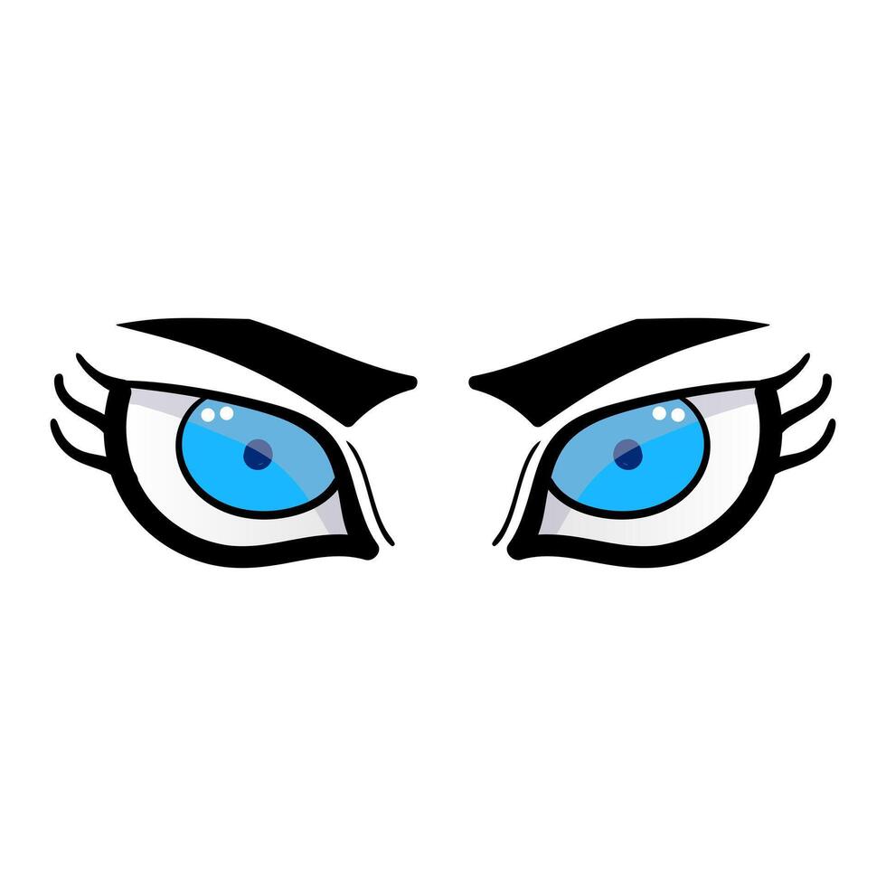 femelle bleu yeux bande dessinée isolé sur blanc Contexte. main tiré ouvert femelle yeux vecteur