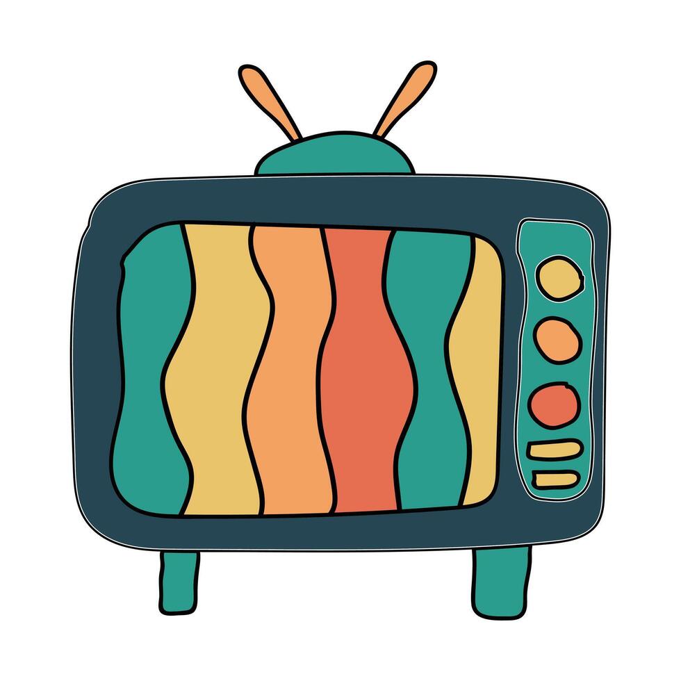 rétro vieux télévision vibrant couleurs. main tiré rétro style vecteur