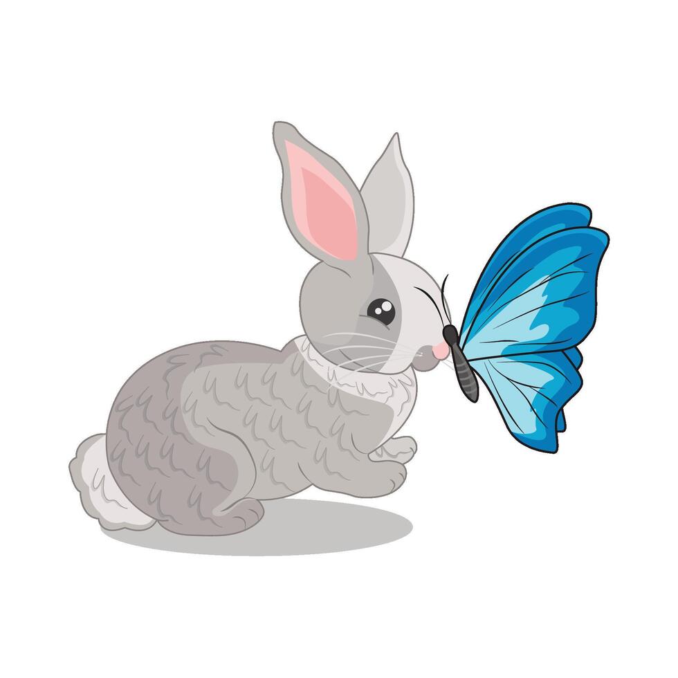 illustration de lapin avec papillon vecteur