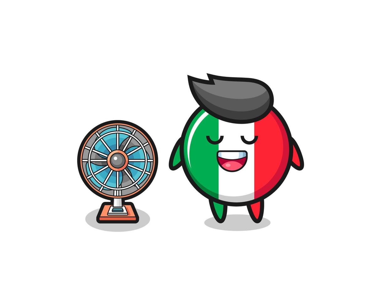 le drapeau italien mignon se tient devant le ventilateur vecteur