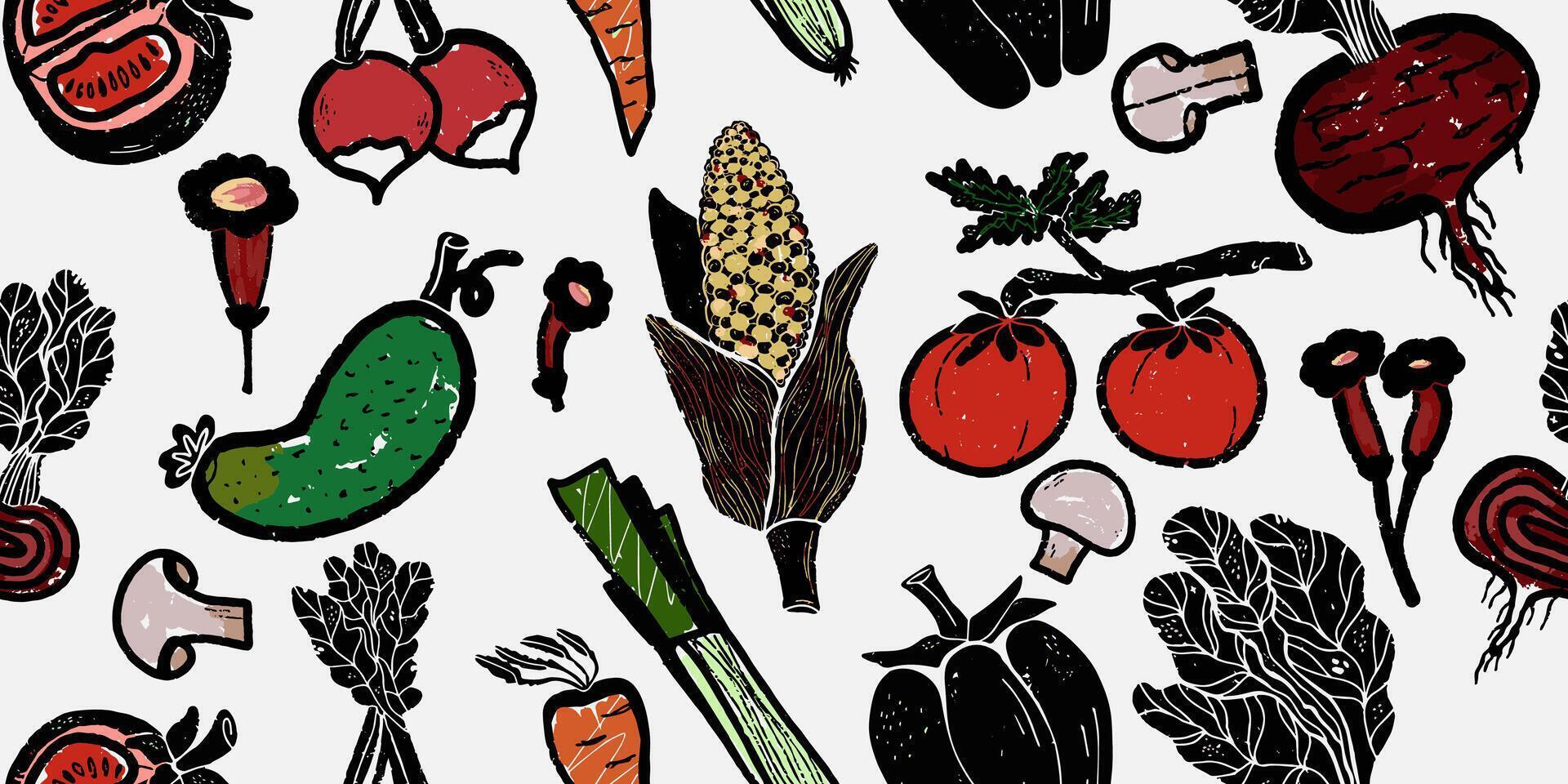 une modèle de des légumes et des fruits sur une blanc Contexte vecteur