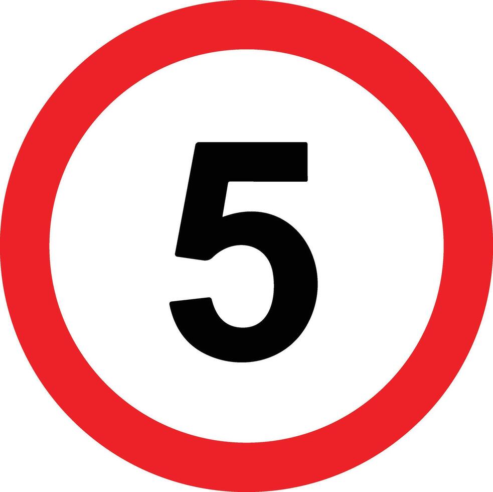 route la vitesse limite 5 cinq signe. générique la vitesse limite signe avec noir nombre et rouge cercle. vecteur illustration