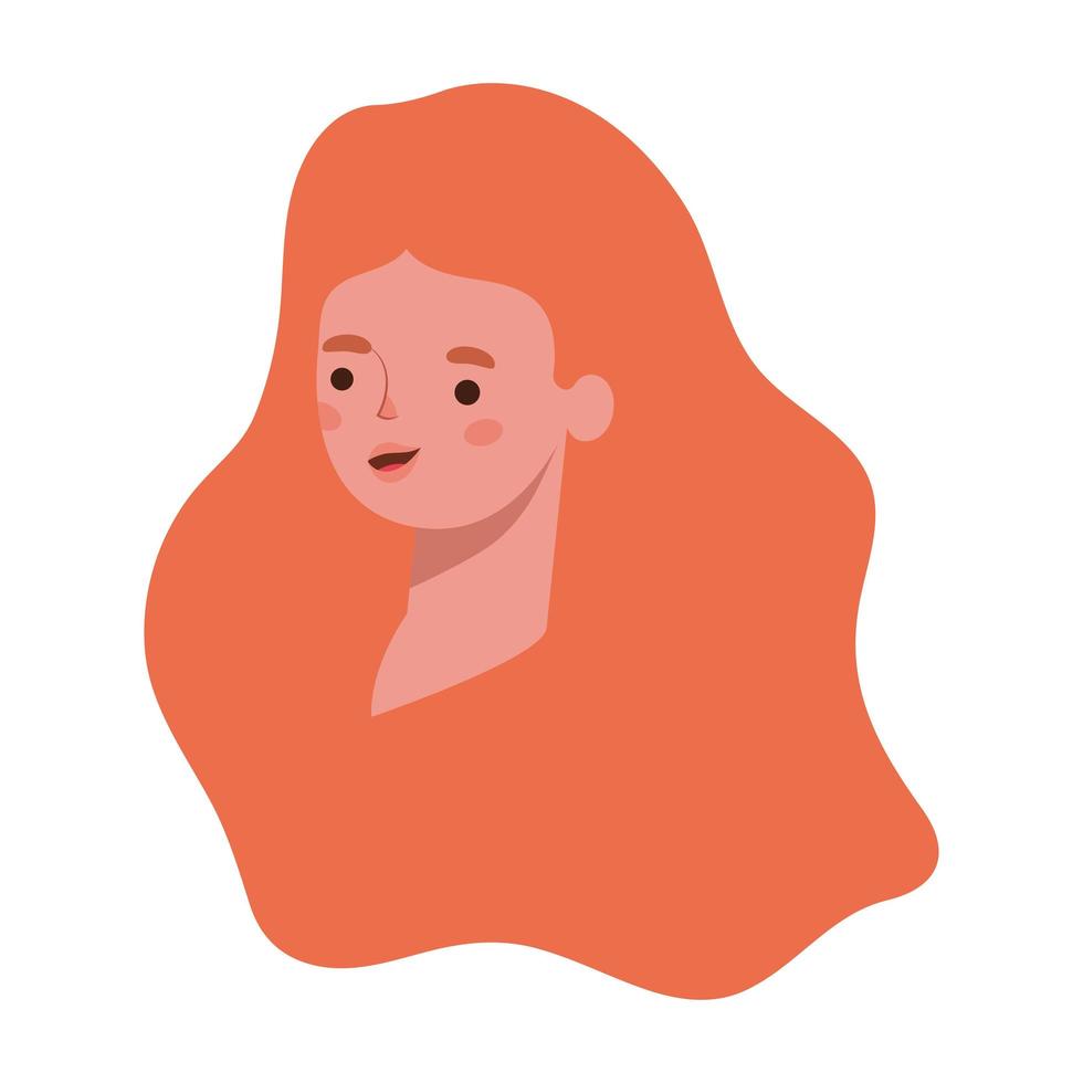 Visage de femme aux longs cheveux orange sur fond blanc vecteur
