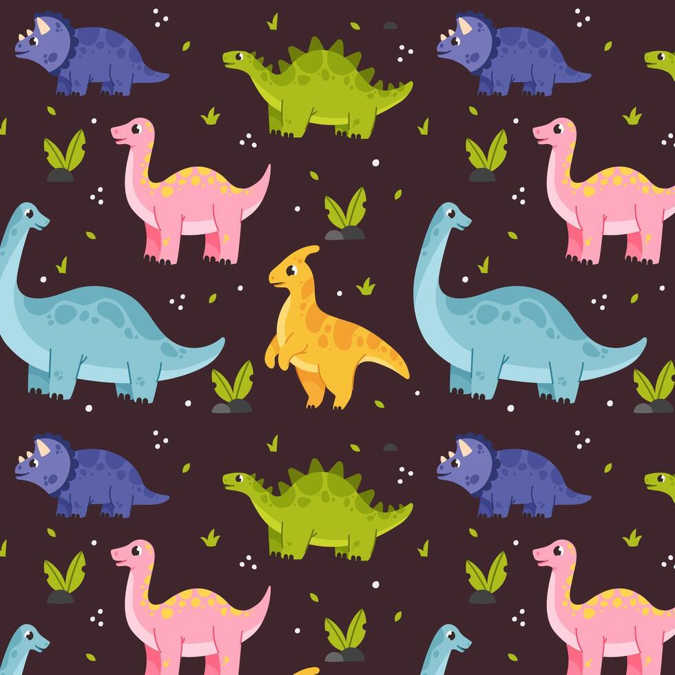 mignonne modèle avec dinosaures vecteur