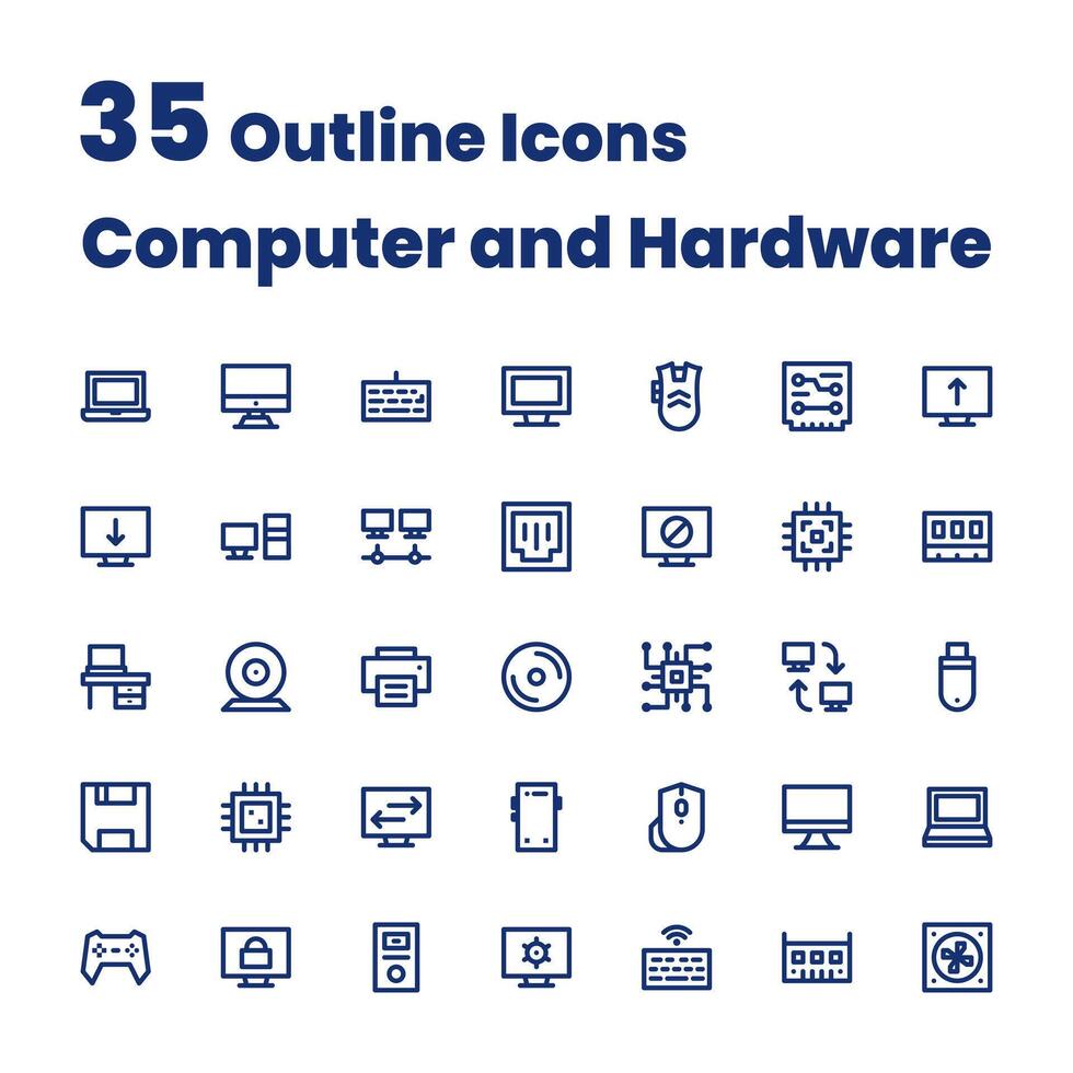 ensemble contour Icônes ordinateur et Matériel vecteur