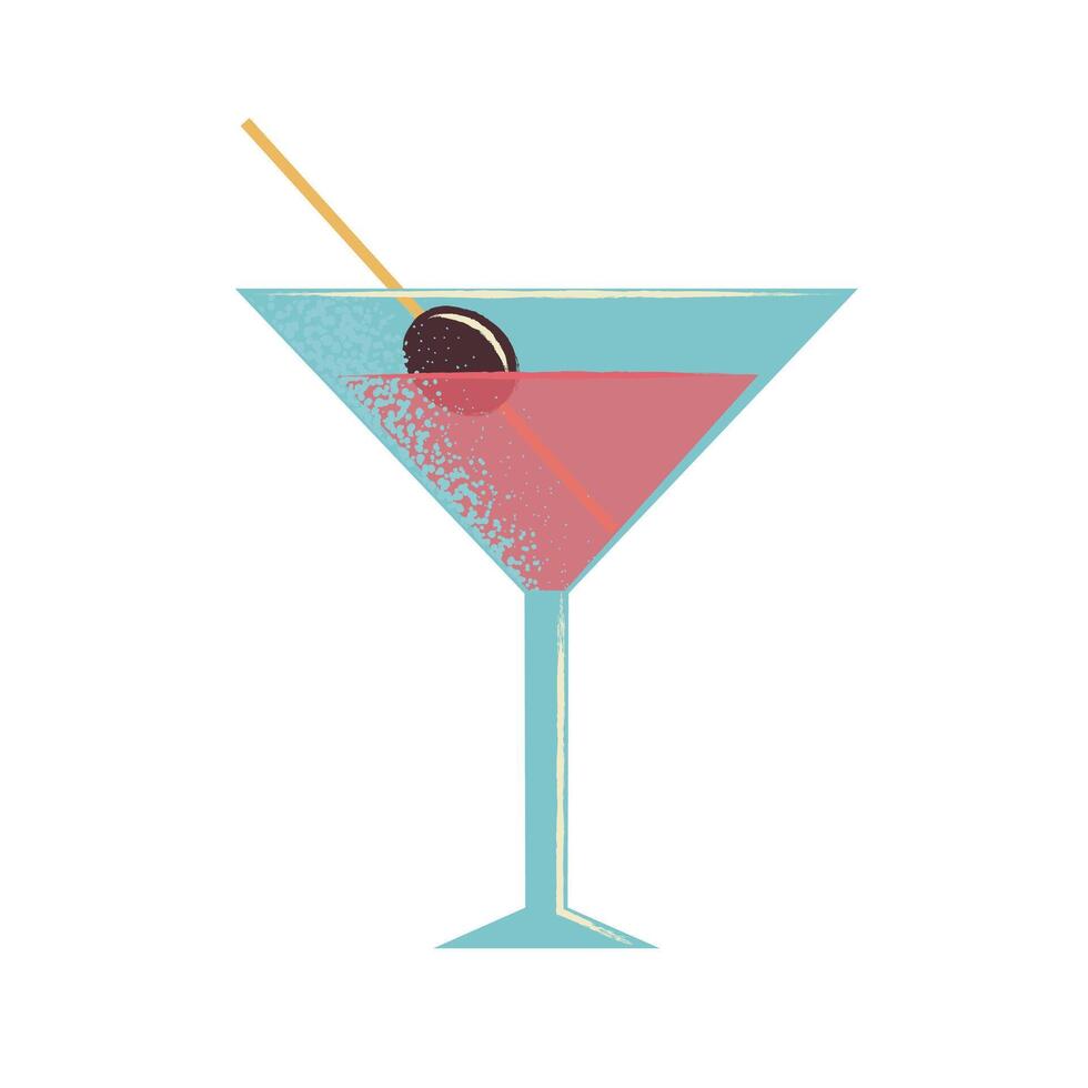 une cool été cocktail avec une paille et un olive. un alcoolique boisson dans une verre. symbole de des soirées et festivals. plat vecteur illustration isolé sur blanc Contexte.