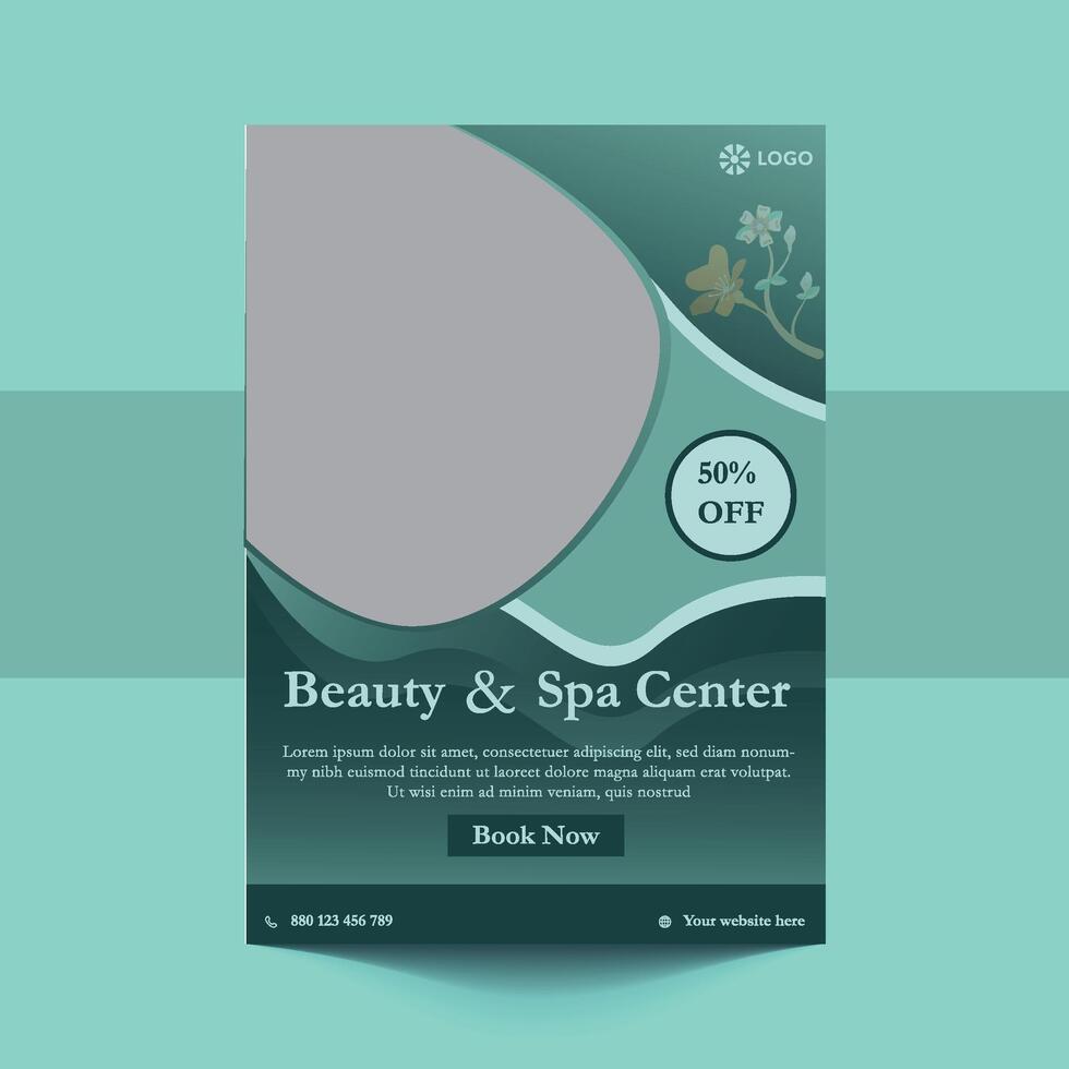 spa prospectus modèle conception avec simple, élégant et élégant conception, avec vert et or Couleur combinaison, adapté pour brochure, prospectus, invitation et autre vecteur