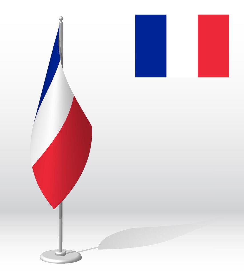 France drapeau sur mât pour enregistrement de solennel événement, réunion étranger invités. nationale indépendance journée de France. réaliste 3d vecteur sur blanc