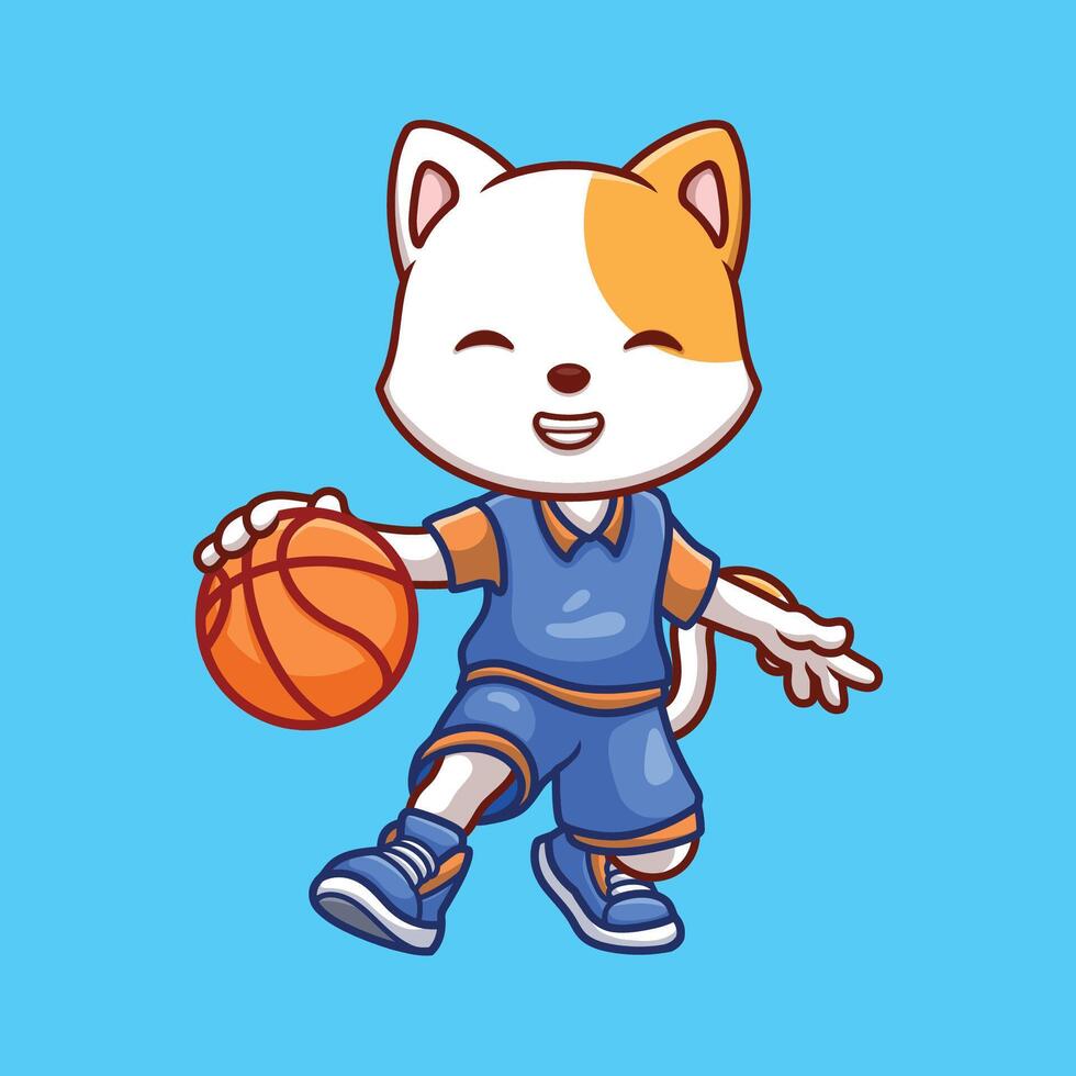 basketball blanc chat dessin animé vecteur