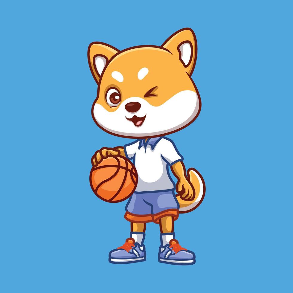 basketball shiba inu dessin animé vecteur