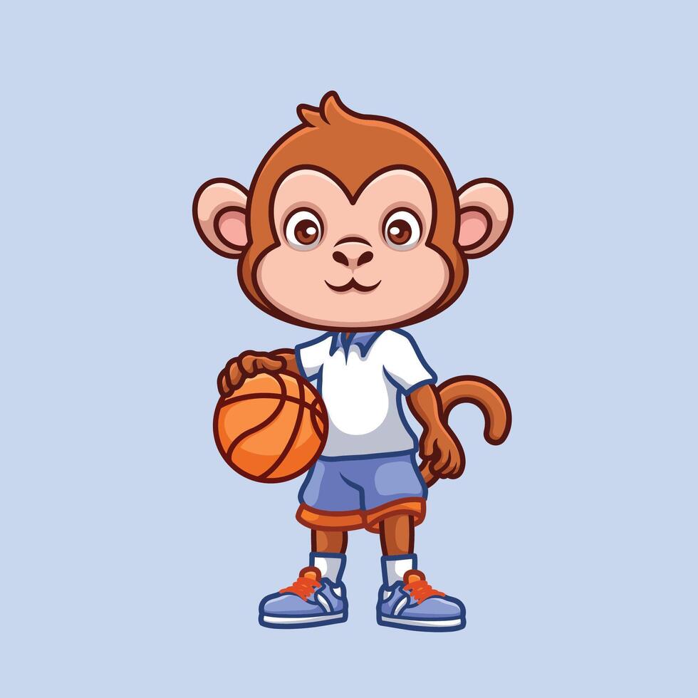 basketball singe mignonne dessin animé vecteur