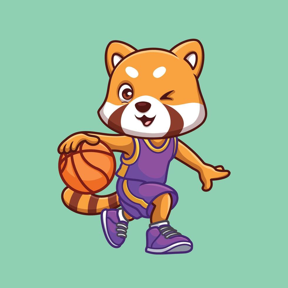 basketball rouge Panda dessin animé vecteur