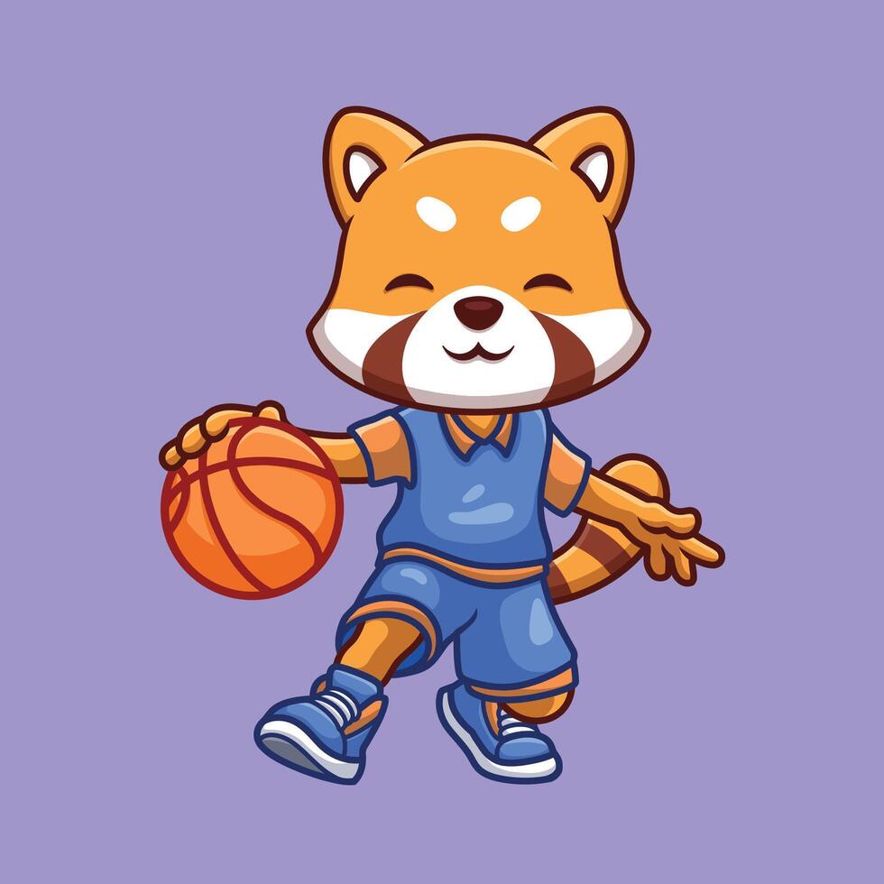 basketball rouge Panda dessin animé vecteur